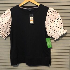 Puff sleeve navy top with polka fit sleeves ❤️🥰